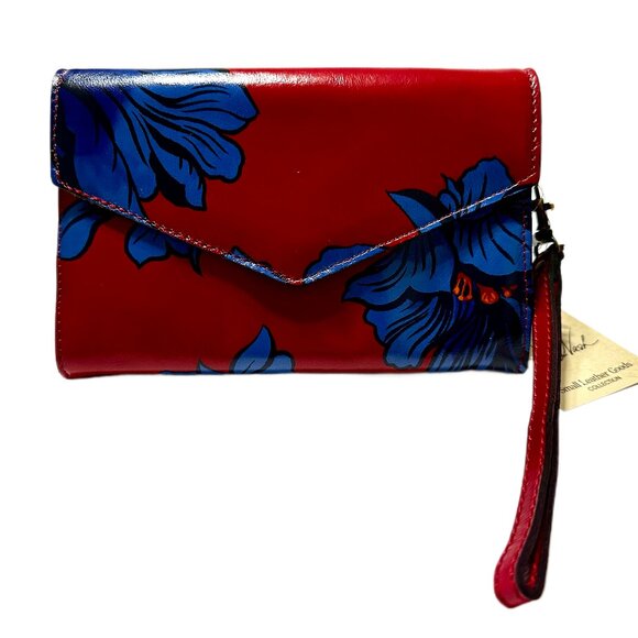 NWT Patricia Nash Kaisa Leather Clutch Wallet Wristlet – Grecian Rose Blue/Red - Picture 1 of 13
